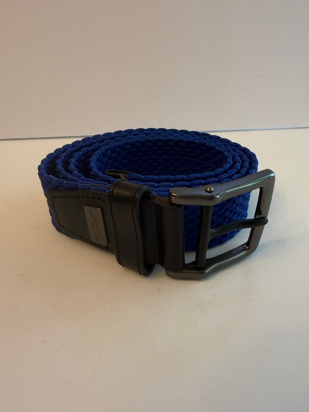 Nike G-Flex Stretch Woven Golf Belt Size 40 Royal Blue Brown Leather Braided